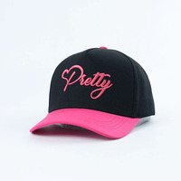 Groothandel op maat gemaakte logo borduurwerk Oxford stippen roze zwart contrastkleur 5-delige a-frame gestructureerde dames en heren baseballcap