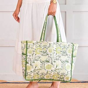 Bas quantité minimale de commande matelassé coton imprimé à la main sacs grand sac fourre-tout écologique terreux robuste épicerie à la main Boho sac à bandoulière - Product Image 6