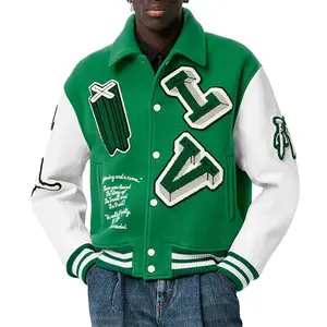 OEM Luxus Repliken Leder Ketten ärmel Chenille Stickerei Bomber Baseball Marke Replik Großhandel Letterman Uni-Jacke