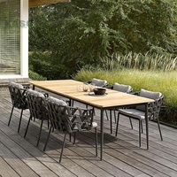 Canapé en aluminium Ensemble de table à manger en bois Corde de rotin Moderne en bois massif Patio Hôtel Teck Grand ensemble de meubles de jardin d'extérieur