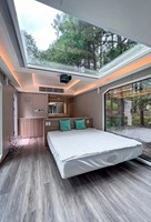 Maison capsule intelligente moderne de luxe, préfabriquée, écologique, modulaire, avec 1, 2 ou 3 chambres, cuisine et salle de bain.