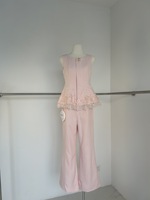 Ensemble coordonné 2 pièces pour femme : Haut sans manches à ourlet en dentelle florale et pantalon évasé, avec étiquette personnalisée Sehe Fashion
