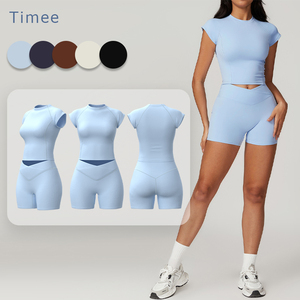 2024 nouveau haut élastique grande taille femmes Gym cultures hauts Shorts ensembles recyclé Nylon Leggings vêtements de sport - Product Image 1