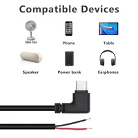 Câble d'alimentation USB-C vers 2 broches à extrémité ouverte, prise mâle USB Type-C à 90 degrés, câble pigtail 2 broches pour câble DIY USB Type-C 5V