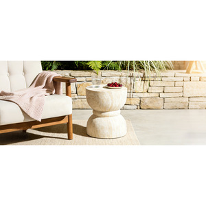 Mesa Auxiliar de Hormigón para Exteriores, Taburete Decorativo Redondeado para Jardín, para Uso en Interiores y Exteriores - Product Image 3