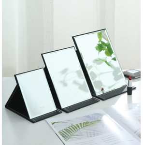 Portable <b>Folding</b> Makeup Mirror PU Leather Vanity Mirror Adjustable Stand <b>Desk</b> Dressing Travel Cosmetic Mirror - Product Image 1
