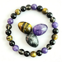 Bracelet en pierres naturelles œil de tigre, améthyste et obsidienne, tendance, unisexe, cadeau idéal pour hommes et femmes, vente en gros