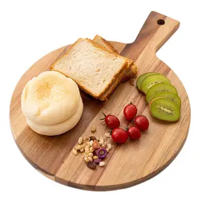 Top Sale Acacia Wood Round Cheese Board Charcuterie Chopping Board Cheese Paddle Serving Cutting Board With Handle