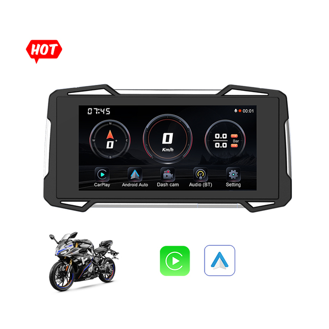 Motorcycle Carplay GPS Navigation Screen with 7.2 Inch Waterproof IP67  Dashcam Camera Moto Android Auto Touch Display