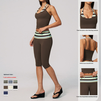 SHINBENE Ensemble de survêtement 2 pièces pour femme, motif rayé et pois, comprenant un débardeur de yoga et un pantalon taille haute longueur mollet, idéal pour le sport, la gym, le quotidien et la détente