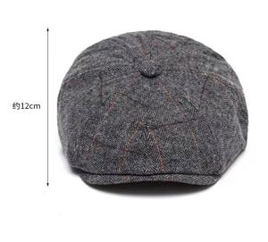 หมวกเบเร่ต์ขนสัตว์ลายก้างปลาสำหรับผู้ชาย ฤดูใบไม้ร่วง ฤดูหนาว ผ้ากำมะหยี่ อุ่นสบาย สไตล์ลำลอง หมวกทรงนิวส์บอย - Product Image 3