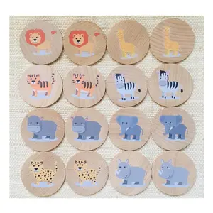 baby natural wooden matching cards toys educational learning memory game for kids waldorf eco toy wood discs round crafts