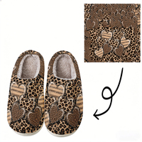 Chaussons en peluche motif cœur léopard, antidérapants et confortables, pour couples et tous les âges, à porter en intérieur et en extérieur, pour un usage décontracté