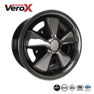 Rines VeroX Clásicos Estilo Fuchs de Aleación 5x130 Negros Pulidos Vintage para Porsche 911 930 964 VW Beetle - Product Image 1