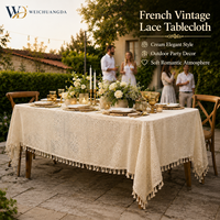 Nappe de table rectangulaire en polyester anti-poussière, motif géométrique vintage pastoral français, crème ajourée, pour table de salle à manger, mariage et fête