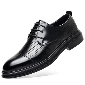 Chaussures habillées en cuir noires ajourées à lacets pour hommes, style Oxford, pour mariage, cérémonie, affaires et décontracté - Product Image 5