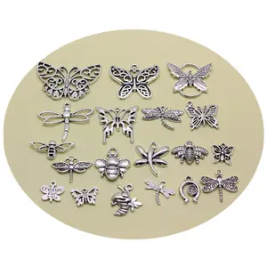 Plata tibetana Multi estilos insecto esmalte libélula mariposa encantos aleación colgantes para joyería hacer pendientes DIY