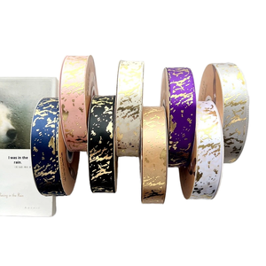 Оптовая продажа от производителя: Декоративная лента из полиэстера с мраморным узором и золотой фольгой для подарочной упаковки, высококачественная, для свадебных букетов - Product Image 2