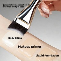 Pinceau de maquillage pour le visage en fibres synthétiques avec manche en plastique, tête plate en forme de croissant, ultra-fin, pour fond de teint et maquillage microfibre