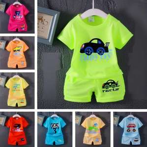 Conjunto de Ropa Infantil de Verano, 2 Piezas, Poliéster, Unisex, Cómodo, Ligero, Manga Corta, Colores Variados, Disponible en Stock - Product Image 5