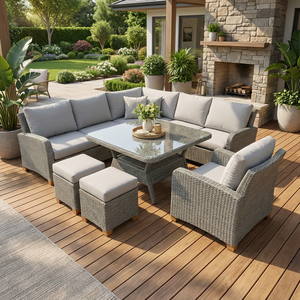 Ensemble de conversation moderne en aluminium osier et rotin ensemble de coin canapé <span class=keywords><strong>à</strong></span> manger pour patio cour parc-imperméable et durable <span class=keywords><strong>à</strong></span> l'extérieur - Product Image 3