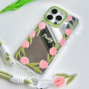 Khá Tulip hoa in cổ tay dây buộc gương TPU điện thoại di động Bìa trường hợp đối với <span class=keywords><strong>iPhone</strong></span> 11 12 13 14 15 16 Pro Max cộng với - Product Image 4