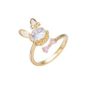 My Muyu Bow Bunny Open <b>Ring</b> Gold Tone Crystal Animal Theme Index <b>Finger</b> <b>Ring</b> Gift Jewelry - Product Image 5