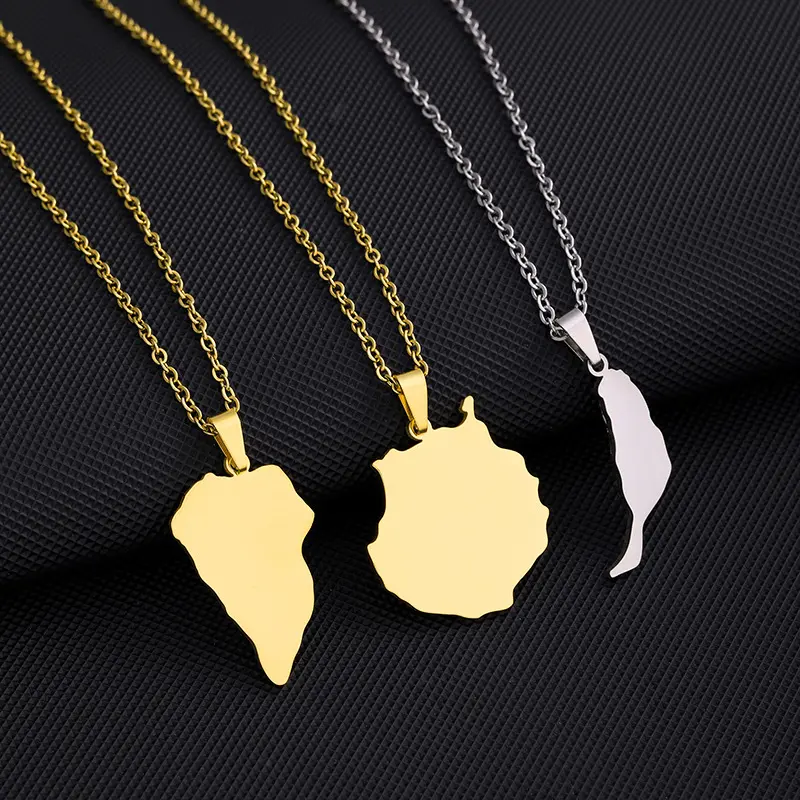 New Fashion 18K Gold Plated 316L Stainless Steel Spain Necklace Canary Islands Map Pendant Necklace Canary Islands Necklace