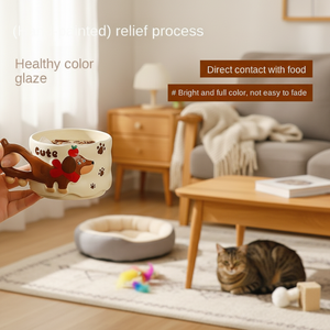 Taza de Cerámica de Grado Alimenticio con Diseño 3D de Perro Salchicha, Juego de Tazas y Platos para Mascotas y Dueños, Diseño Apilable para Uso Diario - Product Image 2