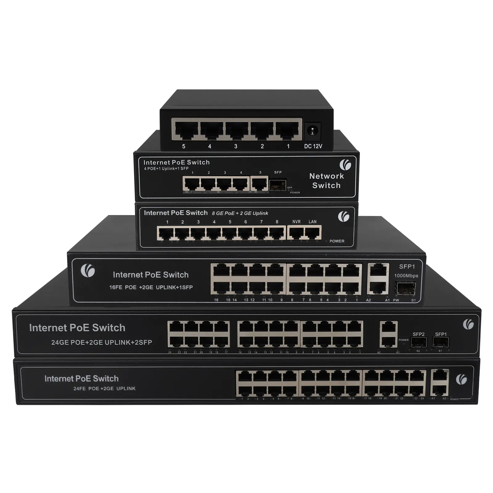 OEM/ODM 4 8 16 32 48Ports PoE Switch 1000Mbps 240W 2 Uplink SFP Network Ethernet Switch With Power Supply