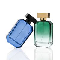 Flacon de parfum vide carré plat dégradé 30ml 50ml 100ml avec étiquette personnalisée, bouchon rectangulaire noir et doré, en verre, avec boîte cadeau