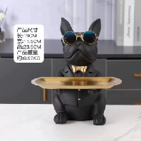 <span class=keywords><strong>2023</strong></span> nouveaux produits bouledogue <span class=keywords><strong>français</strong></span> Butler Statue avec Double plateaux pour porte-clés Cool chien avec lunettes Animal résine Sculpture - Product Image 3