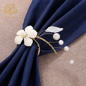 HPearl Anel de guardanapo criativo com fivela de flor para casamento, hotel, restaurante, mesa, guardanapo, anel para peças centrais de casamento