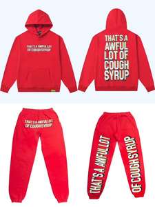 Hochwertiges 'Awful Lot of Cough Syrup' Hoodie-Hosen-Set mit Baumwolldruck, Individueller Grafik-Sweater und Hoodie für Herren - Product Image 6