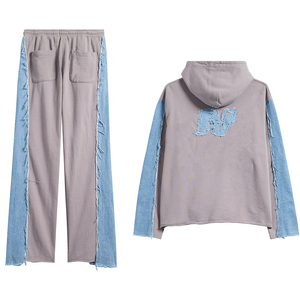 Ensemble sweat à capuche et pantalon de survêtement pour homme KIingSen, broderie appliquée personnalisée, color block, streetwear d'hiver, respirant, 400 g/m², doux - Product Image 5