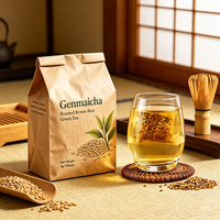 Thé vert Genmaicha aux herbes naturelles de marque privée, feuilles de thé vert au riz brun torréfié, arôme doux de noix, goût doux et onctueux, faible teneur en caféine