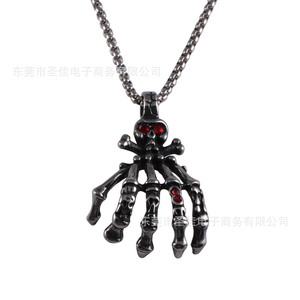 Colgante de mano de calavera con ojos rojos, de aleación de zinc, amuleto temático SP1075, regalo de joyería de moda - Product Image 5