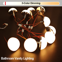 Ampoules LED pour miroir de salle de bain, 5V USB, multi-têtes, base en aluminium, trois couleurs, interrupteur à bouton réglable, indice de protection IP44