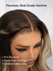 Layered <span class=keywords><strong>Caramel</strong></span> Highlights Perruques de cheveux bruns Loose Body Wave 13x6 Raw Indian Lace Frontal <span class=keywords><strong>Caramel</strong></span> Blonde Perruques de cheveux humains - Product Image 6