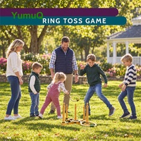 YumuQ Premium Kiefernholz Hoopla Ringwurfspiel für Draußen, Garten, Strand und Camping