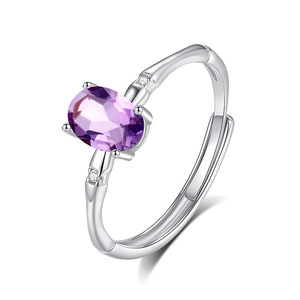 Minimalist 925 Sterling <b>Silver</b> Bamboo <b>Adjustable</b> Finger <b>Rings</b> With 5*7mm Oval Cut Natural Stones Fine Jewelry For Women - Product Image 1