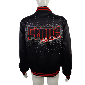 Completo strass nero giacca da riscaldamento riscaldamento per <span class=keywords><strong>allegria</strong></span> e squadra di ballo logo personalizzato Cheer uniforme pacchetto Cheer Wear - Product Image 1