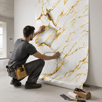 Autocollant mural en marbre auto-adhésif noir et or PET haute brillance 1,2x3m pour les designers d'intérieur et les détaillants en décoration intérieure