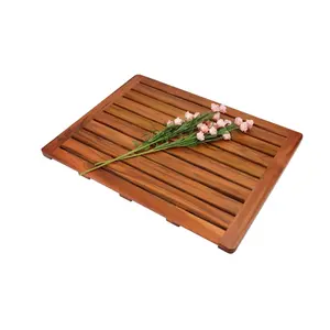 柚木浴垫，浴室防滑淋浴垫，家庭或户外水疗用木制地板垫方形