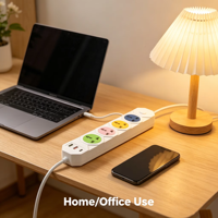 Multiprise universelle 10A en gros, 4 prises, 3 ports USB-A, protection contre les surtensions, IP22, rallonge électrique