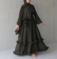 Abaya en mousseline respirante OEM pour l'été - Robe musulmane infroissable avec hijab à volants, élégante, de luxe, style Dubaï pour femme
