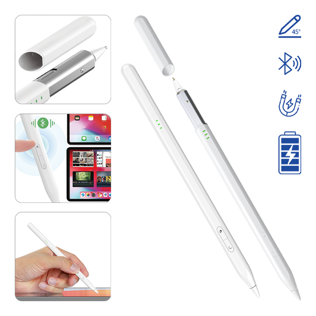 Active Metal Pencil Stylus Pen with Hidden Charging Port for iPad Palm Rejection & Magnetic Attraction 10 Hours Battery Life