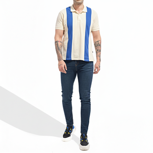 Polo de algodón 100% para hombre, forro azul y blanco de manga corta, contraste con personal de alta calidad a bajo precio, Polo para hombre - Product Image 1