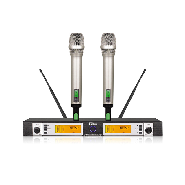 Professional Dual Channel UHF Karaoke Handheld Wireless Microphone Dynamic Type for KTV Use
