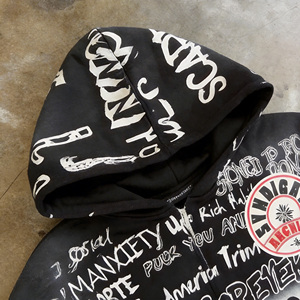 Sweat à capuche zippé oversize en molleton épais <span class=keywords><strong>noir</strong></span> 500 g/m² 100 % coton pour streetwear, personnalisable, pour fabricants - Product Image 2
